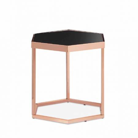 Black glass with rose metal table, to create a luxurious sense of luxury.